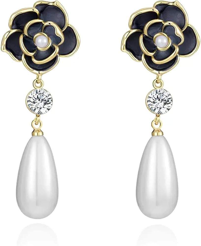 Fashion Celebrity Designer Imitation Pearl Flower Dangle Stud Earrings for Women | Amazon (US)