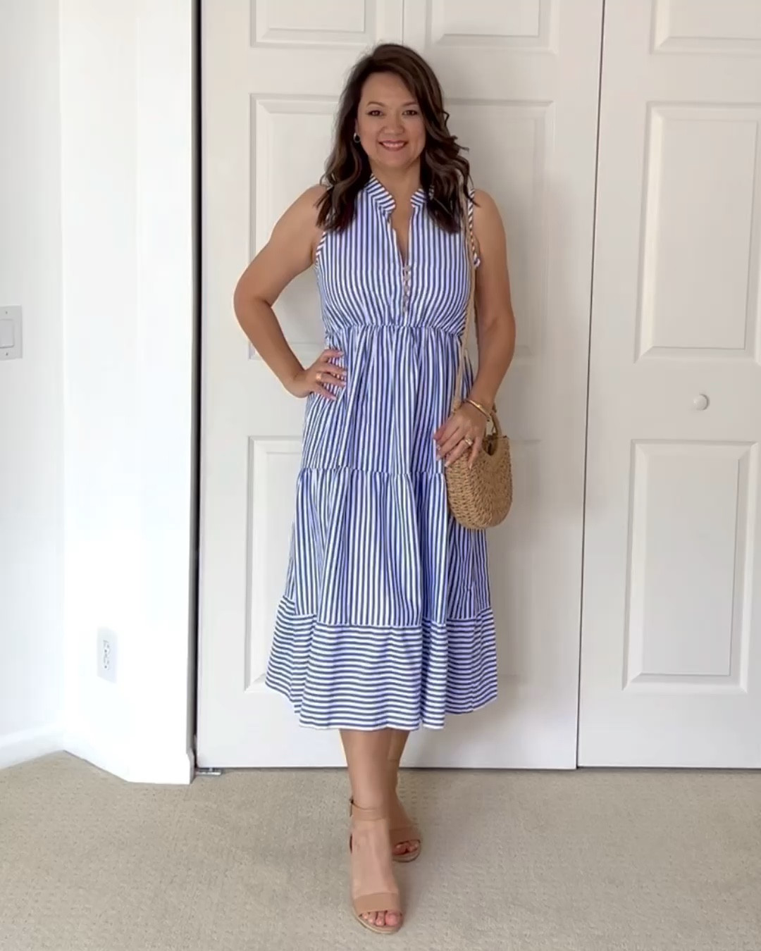 This budget friendly midi dress in this classic blue and white striped print is so pretty for summer  

#LTKFindsUnder50 #LTKOver40 #LTKMidsize