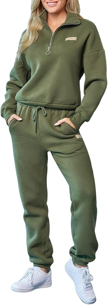 Herseas Women 2 Piece Outfits Sweatsuit Lounge Set Half Zip Pullover with Jogger Airport Tracksui... | Amazon (US)