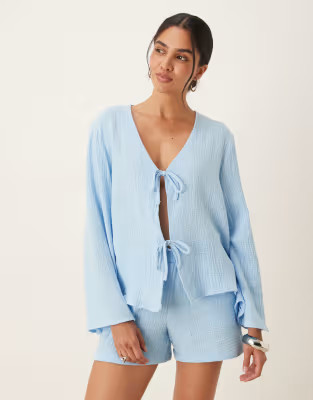 JDY tie front cheesecloth shirt co-ord in powder blue  | ASOS | ASOS (Global)
