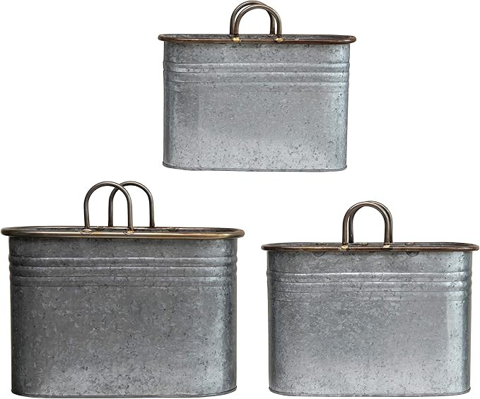 Creative Co-op Decorative Galvanized Metal Handles, Set of 3 Container | Amazon (US)