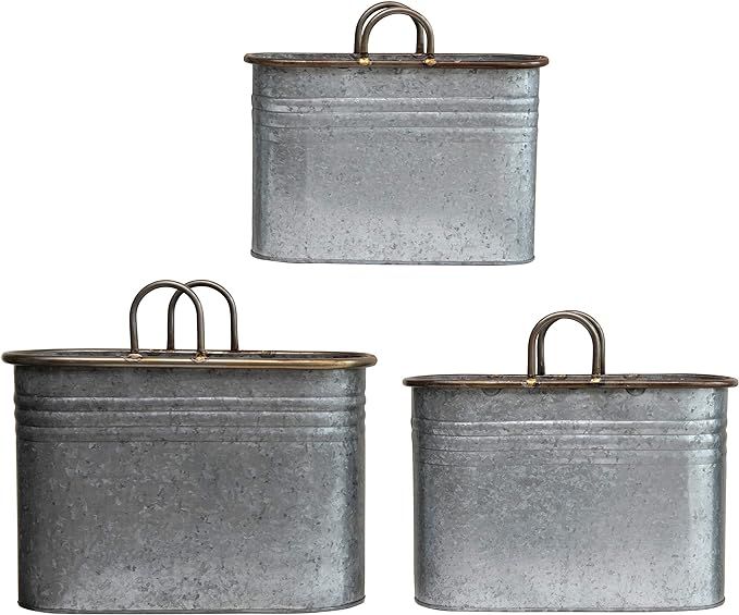 Creative Co-op Decorative Galvanized Metal Handles, Set of 3 Container | Amazon (US)