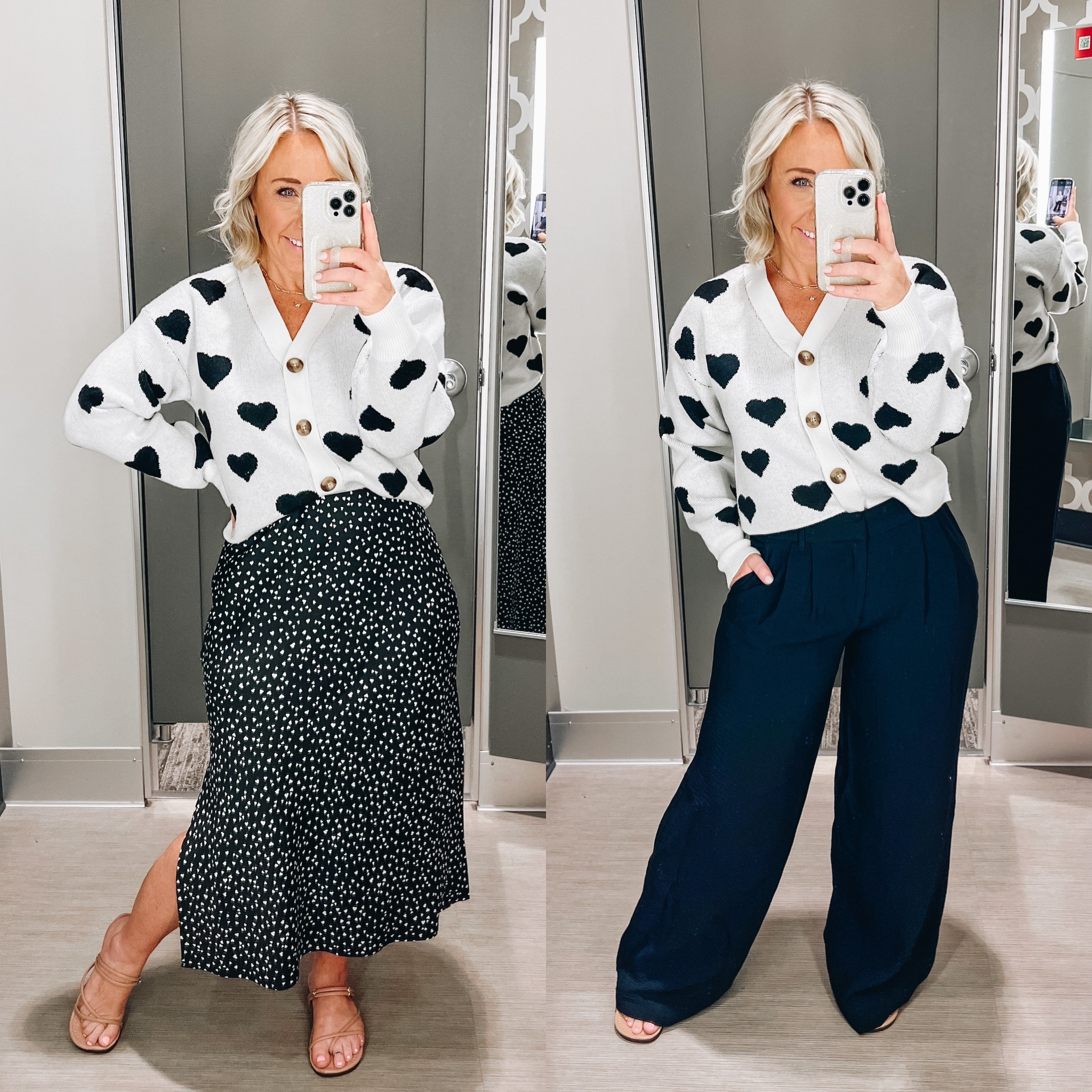 Cardigan - size medium (sold out in this pattern 😭). 
Skirt - size small. This has a small heart pattern, but other colors are available.
Black trousers - wearing a size 6 - same as the bright colors. 

#LTKunder50 #LTKSeasonal #LTKworkwear