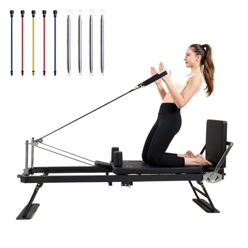 Pilates Reformer, Foldable Pilates Reformer Home Gym Equipment,Core Pilates Bed for Home Workouts ,with Dual Resistance- Springs and Cords, Jump Board Christmas Birthday Valentines Day Gift (Black) | Amazon (US)