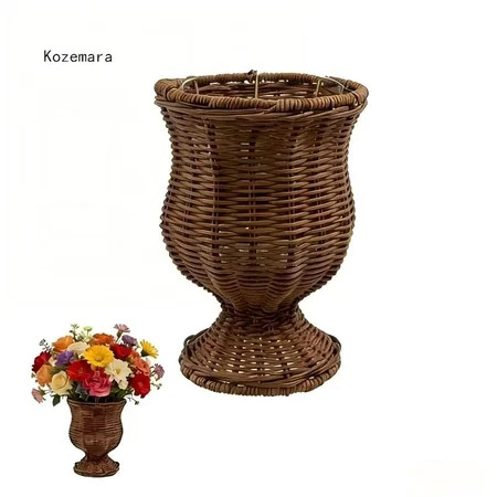Rattan Vase 10in Artificial Wicker Vase Goblet Woven Planter Urn Shape Flower Vase Rattan Decor Home Decor,Brown | Walmart (US)