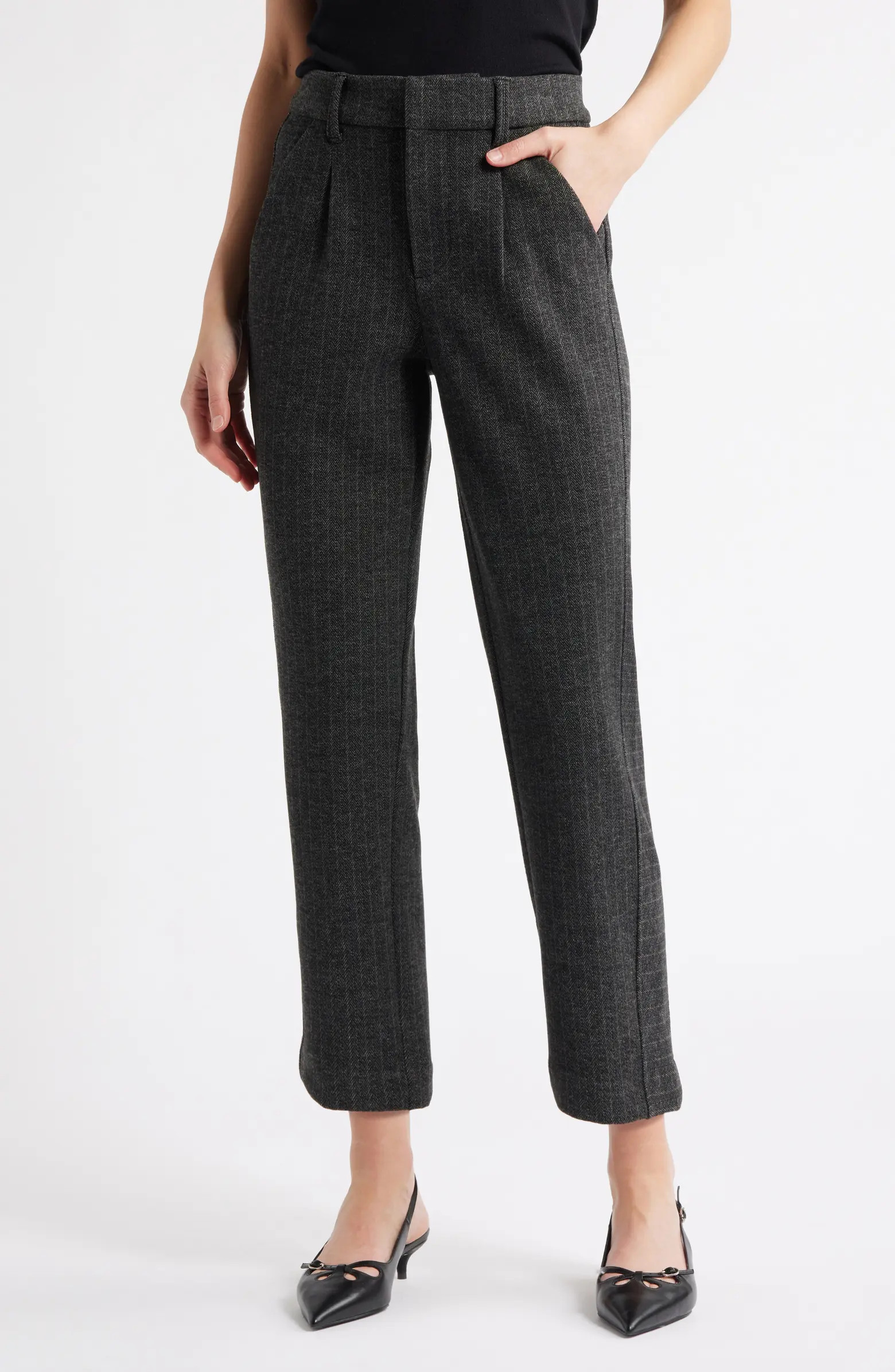 Wit & Wisdom Skyrise Pleated Herringbone Twill Straight Leg Ankle Trousers | Nordstrom | Nordstrom