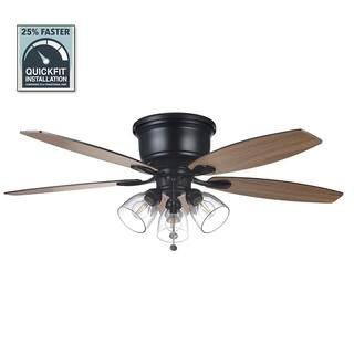 Hampton Bay Stoneridge 52 in. Indoor LED Matte Black Hugger Ceiling Fan with Light Kit, 5 Reversi... | The Home Depot