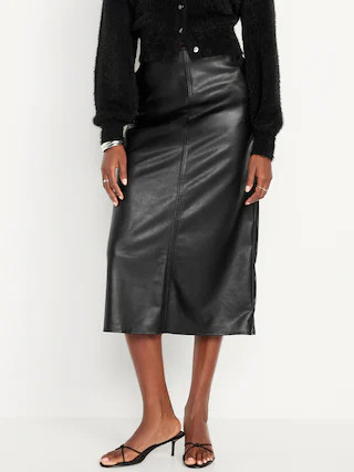 High-Waisted Faux-Leather Midi Skirt | Old Navy (CA)