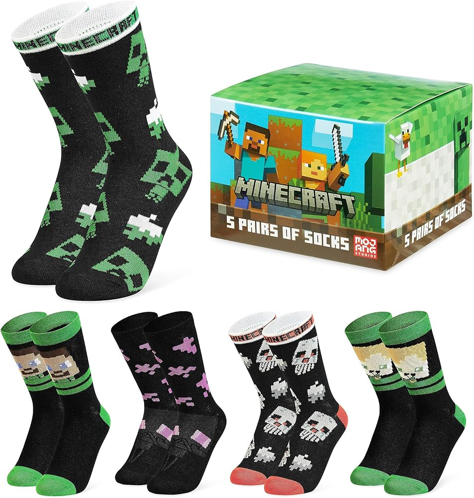 Minecraft Boys Crew Socks - Soft, Breathable Youth Socks Pack of 3 or 5 - Gamer Gifts | Amazon (US)