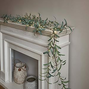 LITBLOOM Lighted Olive Garland Battery Operated with Timer 96 Fairy Lights 6FT, Artificial Greene... | Amazon (US)