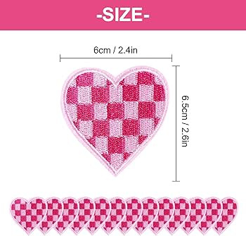Jongdari 12pcs Heart Iron On Patches for Hats, Racing Day Pink Checkered Embroidery Patches Sew O... | Amazon (US)