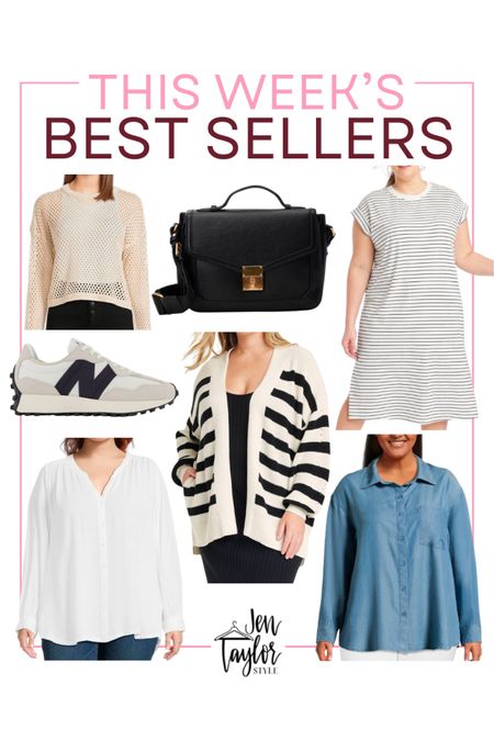 Best sellers in plus size fashion and curvy fashion! Featuring plus size tops, new balance sneakers, black handbag, denim shirt, plus size dress and plus size cardigan sweater 

#LTKfindsunder50 #LTKplussize #LTKstyletip