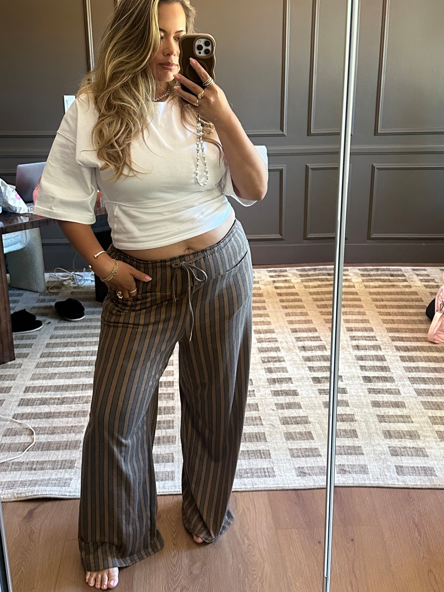 Wearing XL and L top