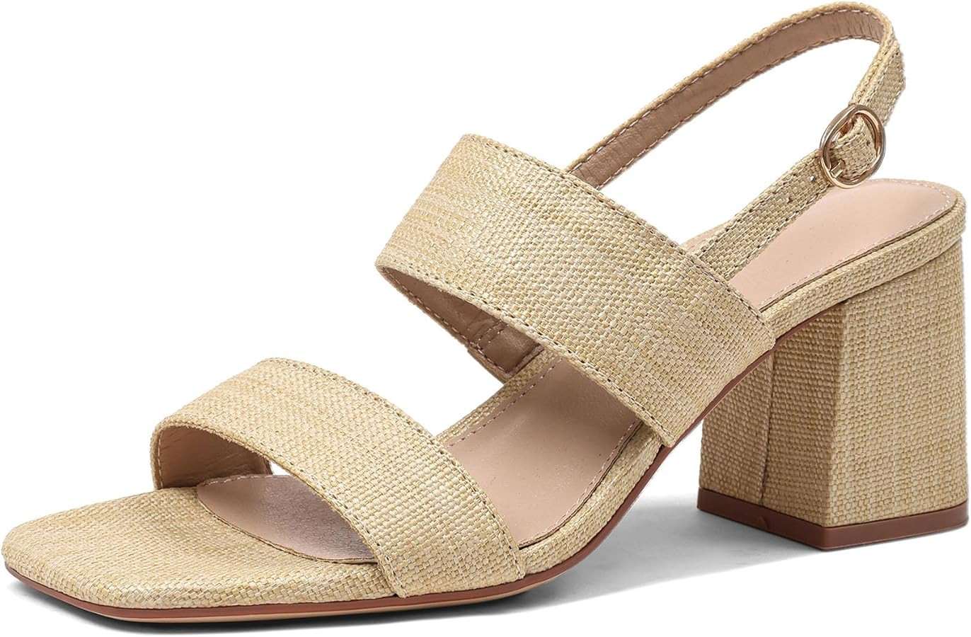 Women's Heeled Sandals Block Chunky Heels Square Open Toe Heels Ankle Strap Casual Sandals Summer Vacation Dress Shoes | Amazon (US)