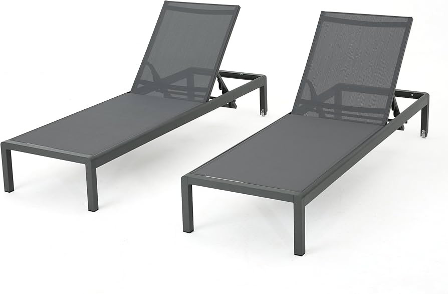 Christopher Knight Home Cape Coral Outdoor Aluminum Chaise Lounges with Mesh Seat, 2-Pcs Set, Gre... | Amazon (US)