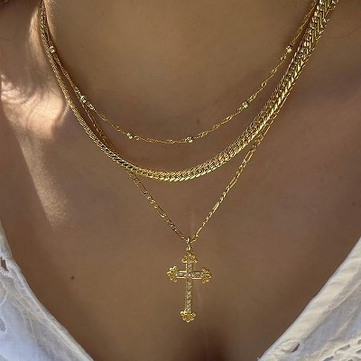 HTUTWOO Cross Necklace for Women,14K Gold Plated Dainty Heart Cross Pendant Choker, Simple Trendy Cute Cross Charm Diamond Necklace, Gold | Target