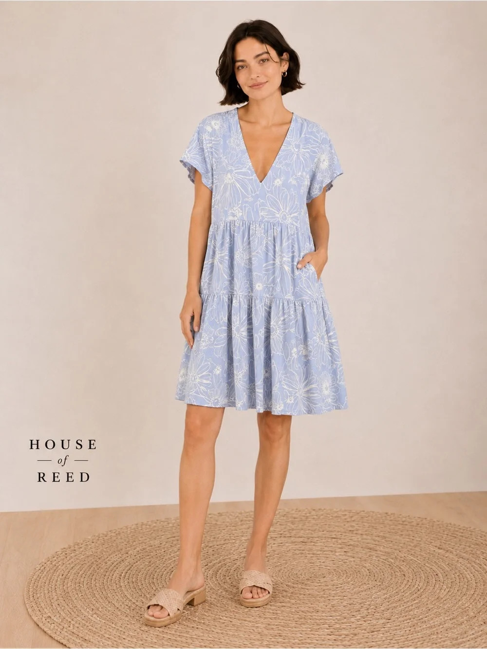 Universal Thread Blue Floral Tiered Mini Dress M Cottagecore Beachy Linen Blend | Poshmark