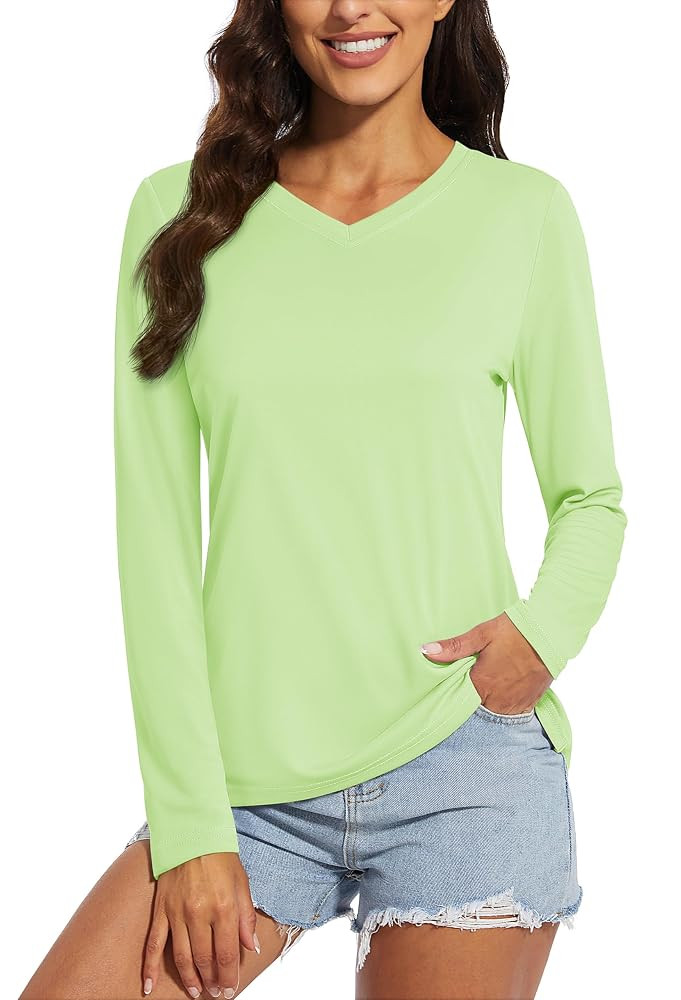MAGCOMSEN SPF Shirts for Women Long Sleeve Workout Tops V-Neck UPF 50+ UV Sun Shirt Quick Dry Per... | Amazon (US)
