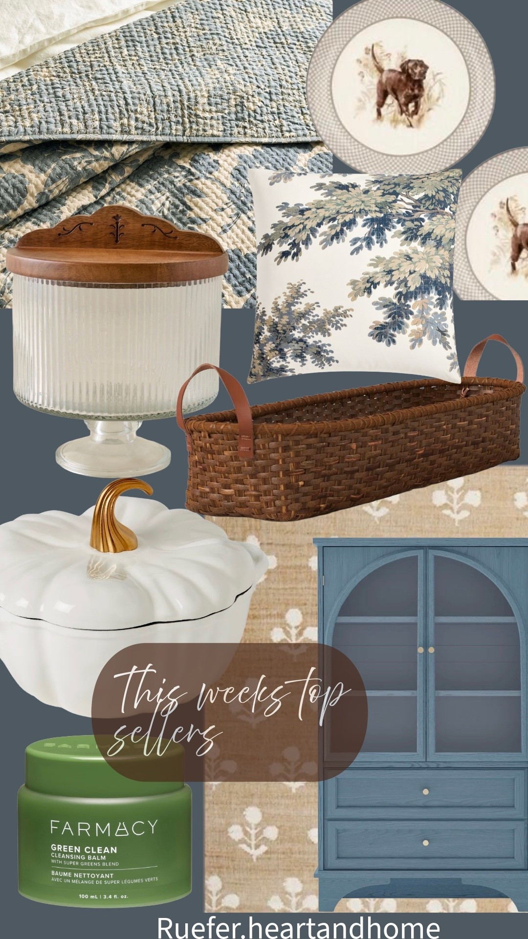 Sharing this past weeks top seller, follower favorites… wool and jute rug, glass pedestal canister with wood lid, pumpkin Dutch oven, cleansing balm, cleanser, face cleanser, bookcase with arched glass doors, sham, floral sham, botanical sham, reversible blue floral quilt, basket, rustic long basket, antique inspired basket, dog plates, hunting dog dishes

#LTKSeasonal #LTKHome #LTKSaleAlert
