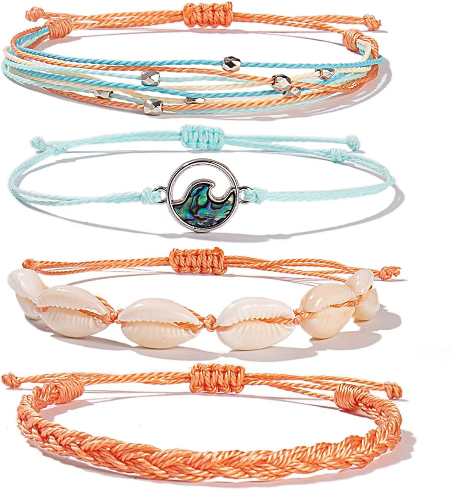 FANCY SHINY Easter Gifts Basket Stuffers Wave String Bracelets Braid Puka Shell Bead Bracelets Ha... | Amazon (US)