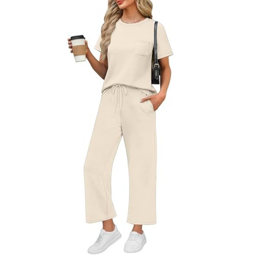 Two Piece Sets for Women Conjuntos De 2 Piezas Para Mujer Summer Spring Travel Outfits 2025 Comfy Matching Lounge Sets Casual Dressy Cotton Linen Clothing Airplane Loungewear Beige Small | Amazon (US)