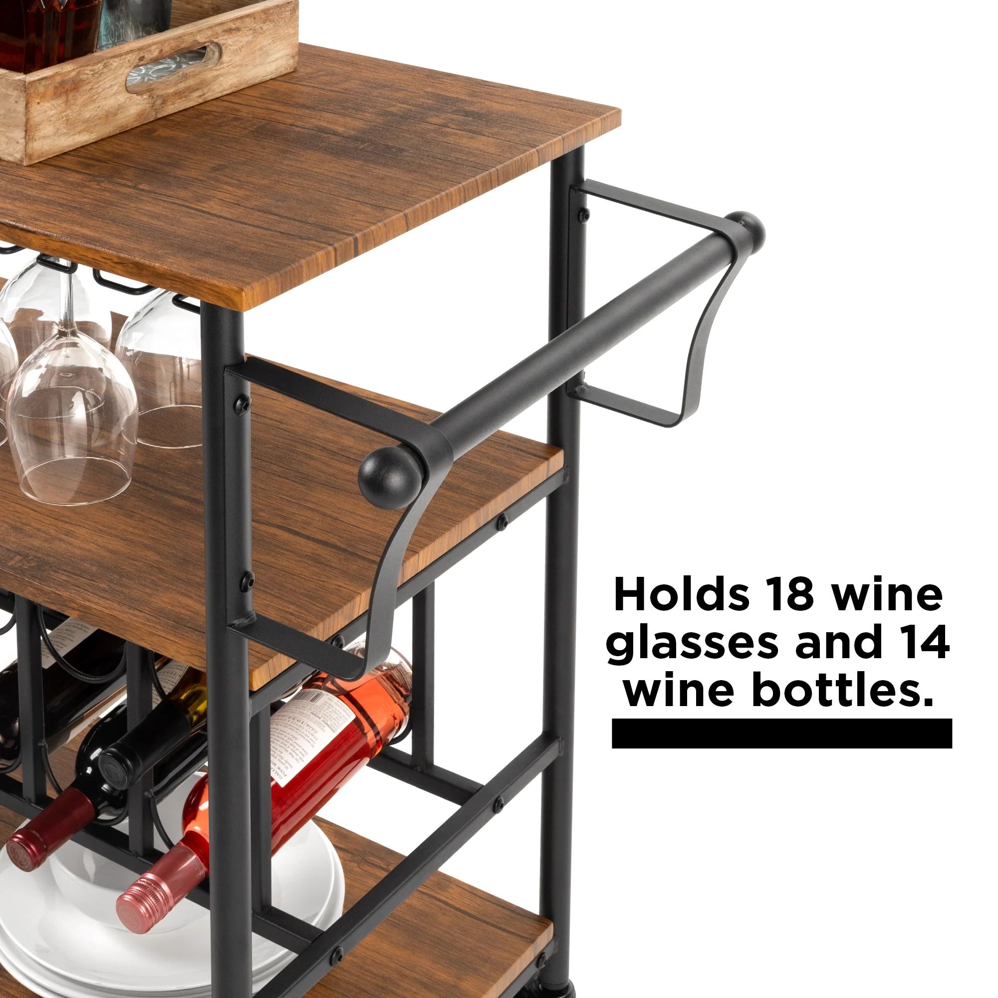 Best Choice Products 45in Industrial Wood Shelf Bar & Wine Storage Service Cart w/ Bottle & Glass... | Walmart (US)