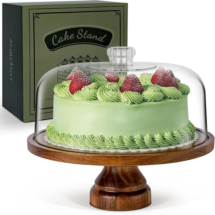 Cake Stand with Dome Lid, Acacia Wood Cake Plate with Cover, Wooden Cake Display Stand with Acryl... | Amazon (US)