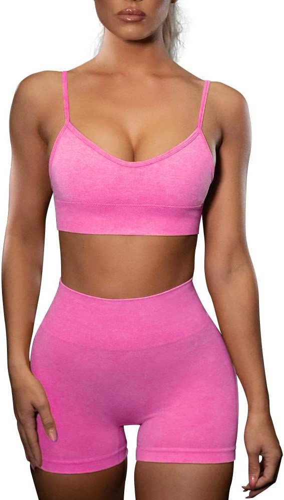 HANERDUN 2 Piece Workout Set for Women Outfit Gym High Waist Leggings with Sport Bra | Amazon (US)