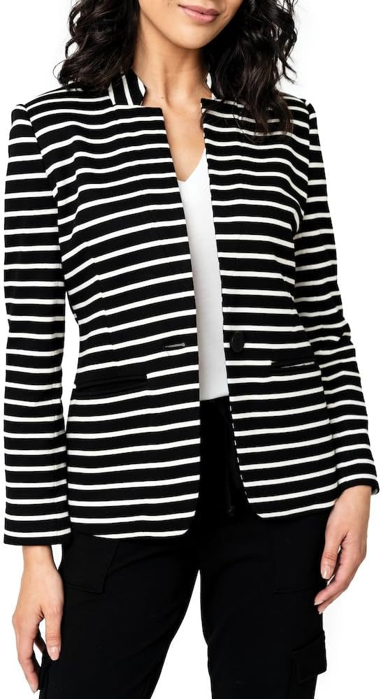 Notch Collar Blazer for Women - Dressy Casual Office Open Front Long Sleeve - Fashion Lined Knit ... | Amazon (US)