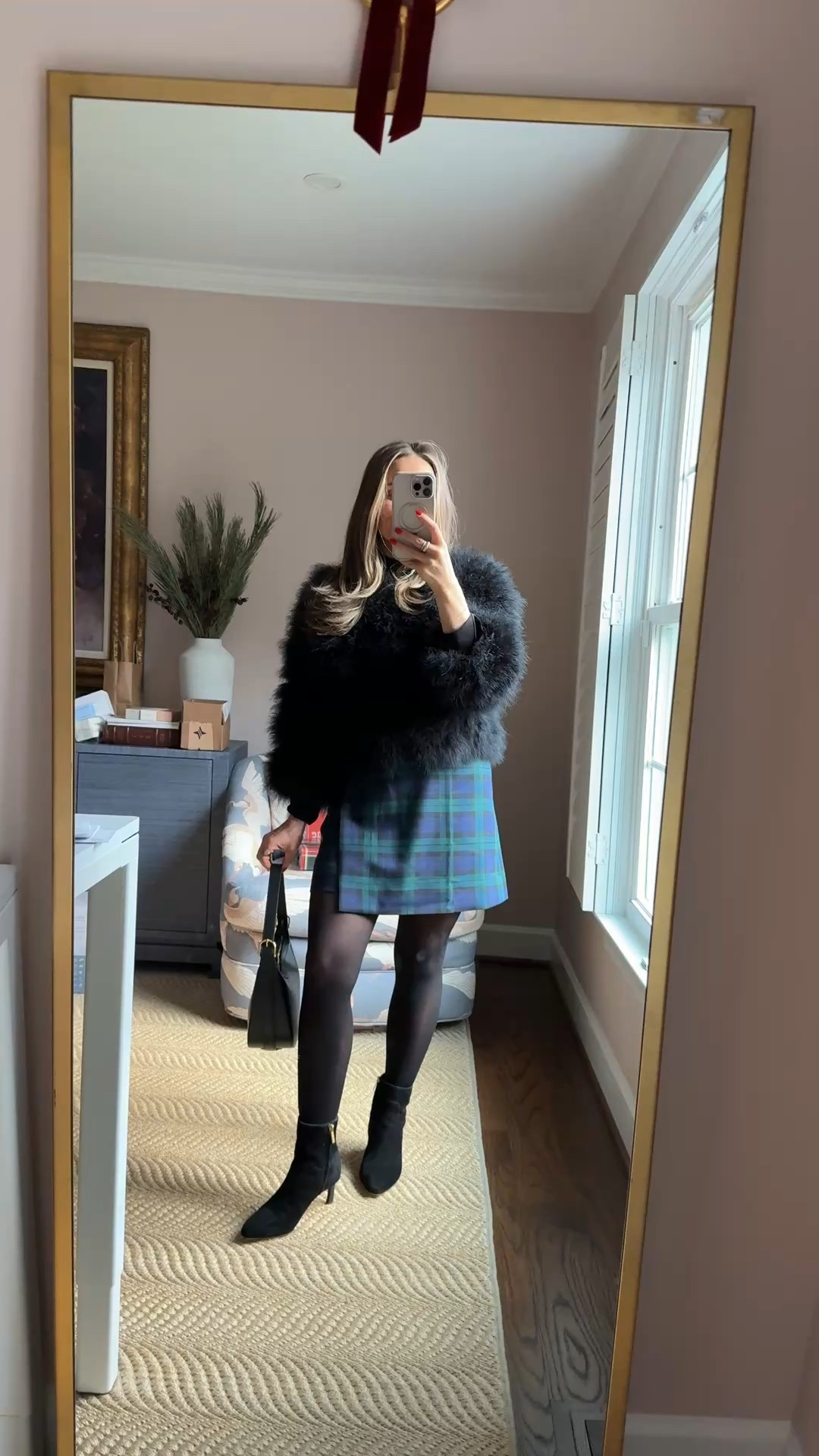 Christmas Eve outfit idea or New Year’s Eve. My boots are 60% off!!! 


Plaid skirt 
Black booties 
Tights 
Faux fur / faux feather jacket black 
Black turtleneck 

#LTKSaleAlert #LTKSeasonal #LTKOver40