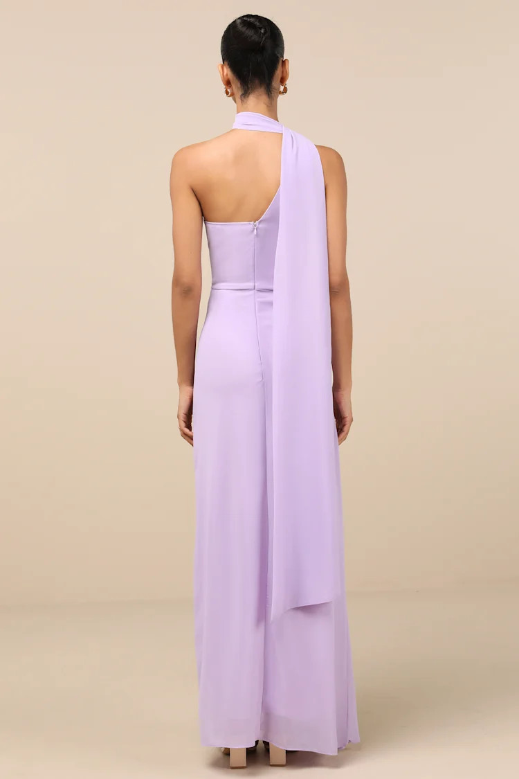 Adeline Lavender One-Shoulder Scarf Maxi Dress | Lulus