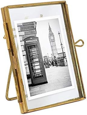 Isaac Jacobs 2x3, Antique Gold, Vintage Style Brass and Glass, Metal Floating Picture Frame (Vert... | Amazon (US)