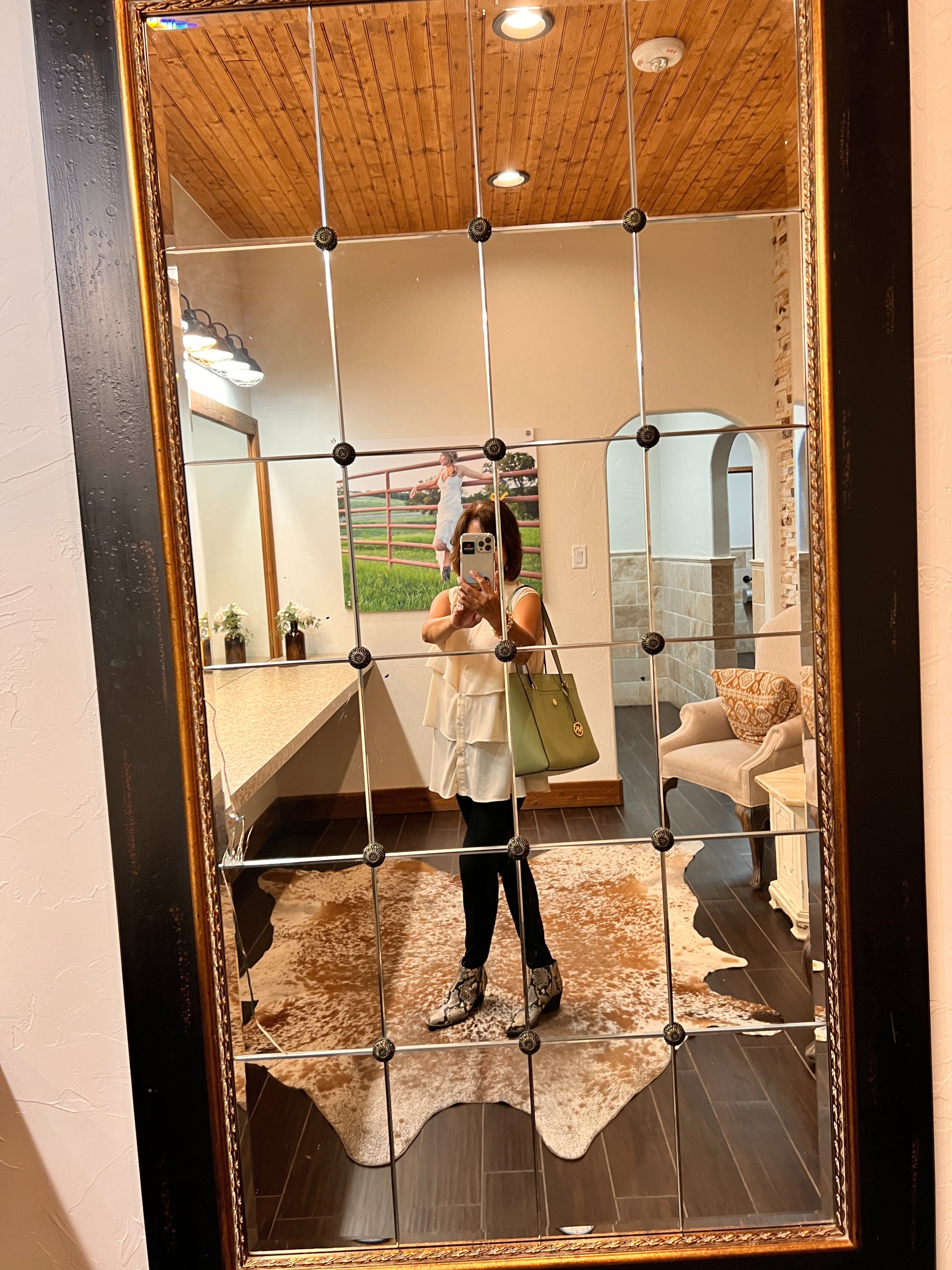 Can't help not to take a mirror selfie with this beautiful cowhide rug! 

 #LTKootd #LTKPetite #LTKBeauty