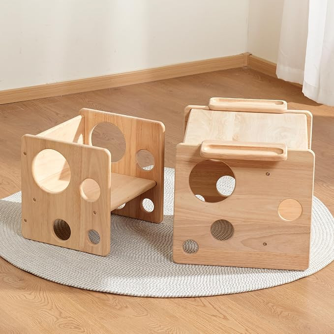 Woodtoe Montessori Weaning Table and Chair Set, Adjustable Toddler Table and Chair, Solid Wood Ac... | Amazon (US)