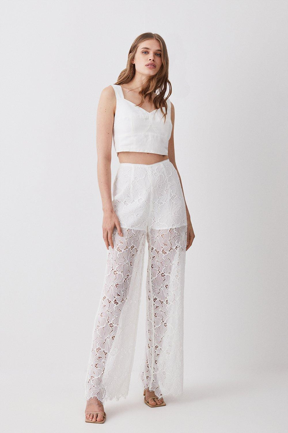 Lace Woven Wide Leg Pants | Karen Millen US
