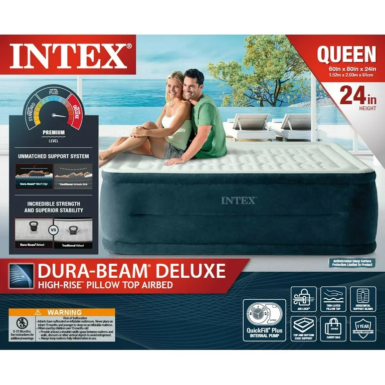 Intex 24" Dream Lux Pillow Top Dura-Beam Airbed Mattress with Internal Pump - Queen | Walmart (US)