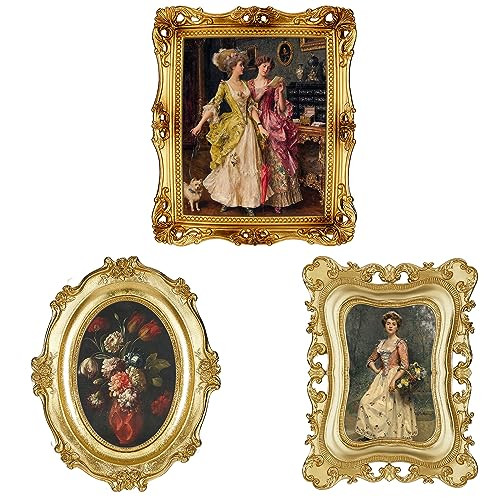 Thyle 3 Pcs Vintage Picture Frames Victorian Decor Gold Vintage Frame Wall Hanging Antique Photo Frames Tabletop Ornate Gold Frames for Gallery Victorian Art Wall Decor, 3 Styles(Gold) | Amazon (US)