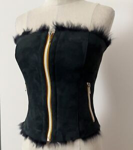 SUEDE SHEARLING NAVY BLUE CORSET BUSTIER ~ MADE IN ITALY ZIP FRONT ~ 40 / 4 / SM | eBay US
