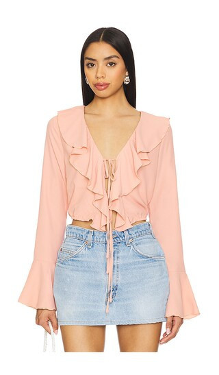 MORE TO COME Denise Ruffle Tie Top in Pink. - size S | Revolve Clothing (Global)