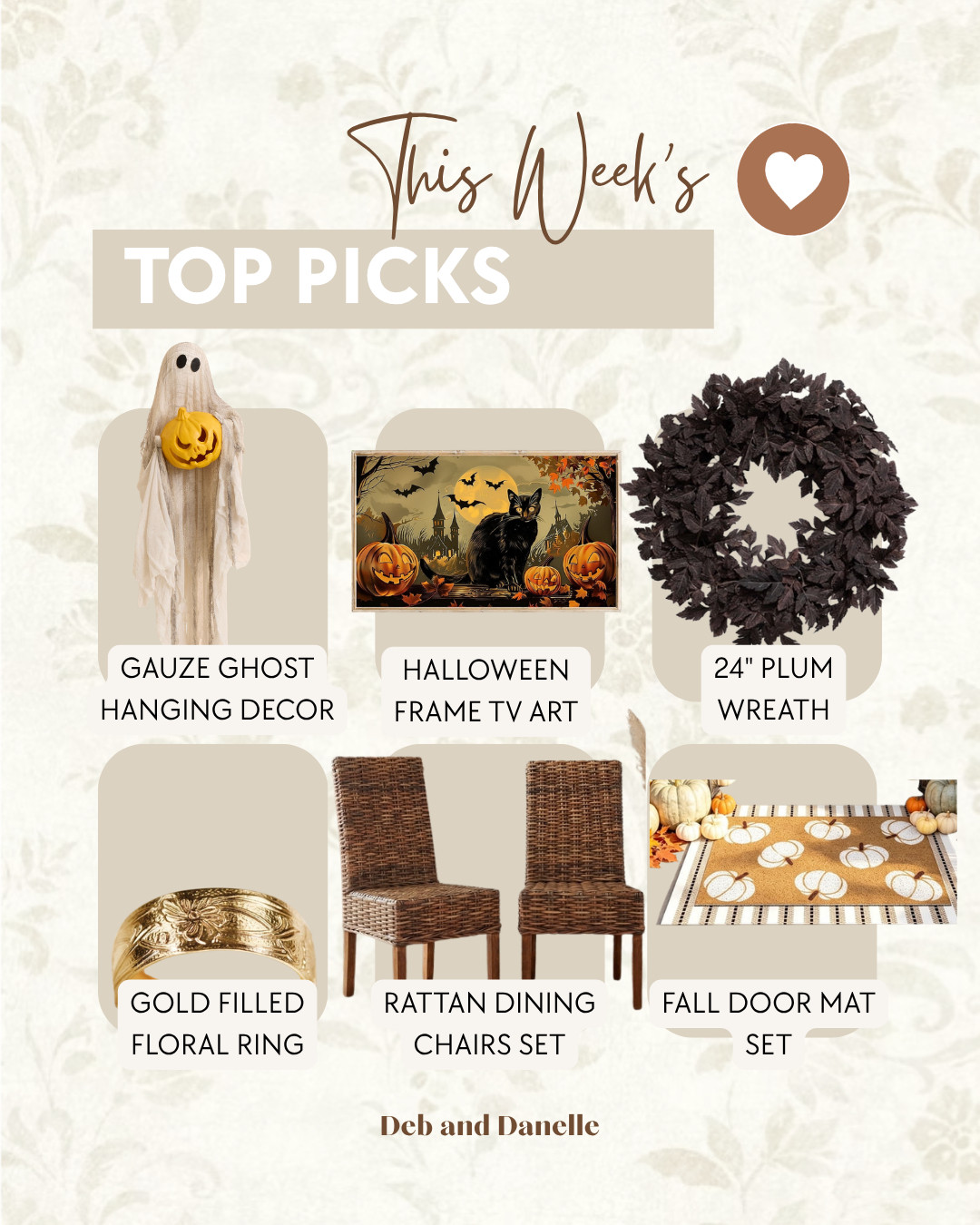 Our most-loved items of the week include the gauze ghost over our fireplace mantel as well as the Halloween Frame TV artwork in our kitchen, and our spooky plum wreath.  

 #LTKSeasonal #LTKHome