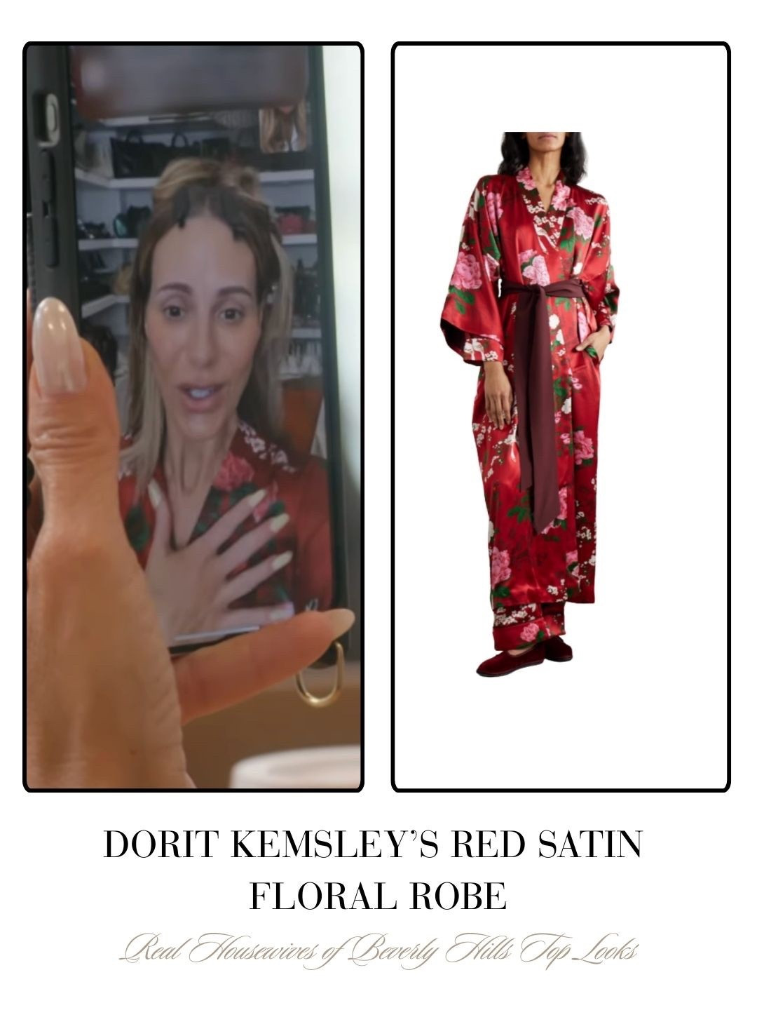 Dorit Kemsley’s Red Satin Floral Robe 