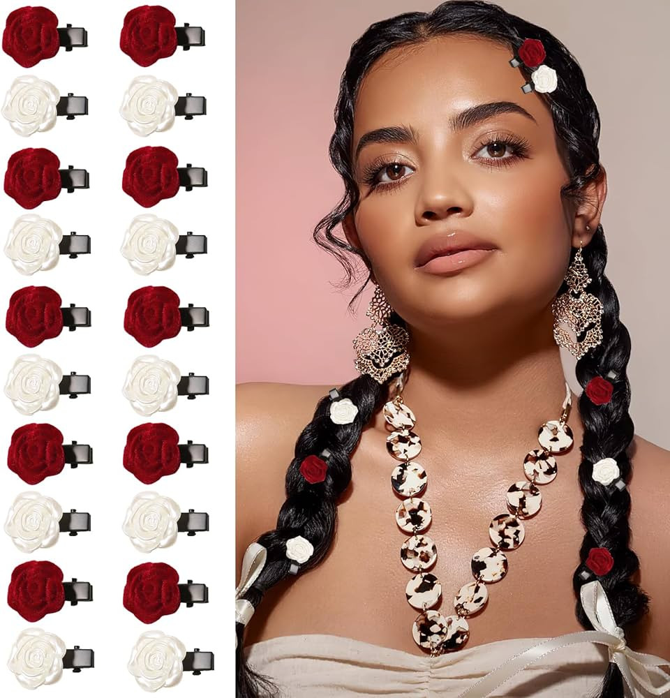 20 Pcs Mini Red White Rose Hair Clip for Women Flower Hair Pins Headpiece Vintage Small Hair Barr... | Amazon (US)