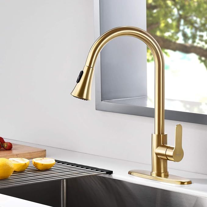 AMAZING FORCE Gold Kitchen Faucet Modern Pull Out Kitchen Faucets Stainless Steel Single Handle K... | Amazon (US)