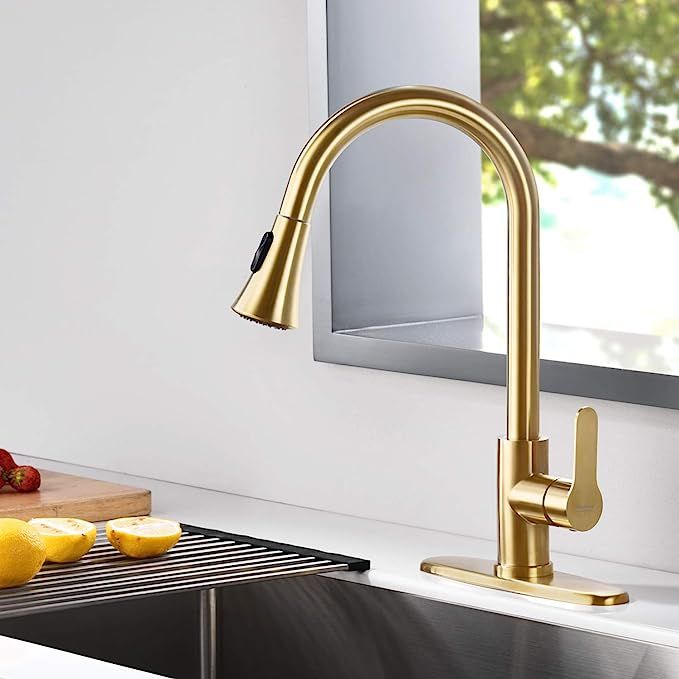 AMAZING FORCE Gold Kitchen Faucet Modern Pull Out Kitchen Faucets Stainless Steel Single Handle K... | Amazon (US)