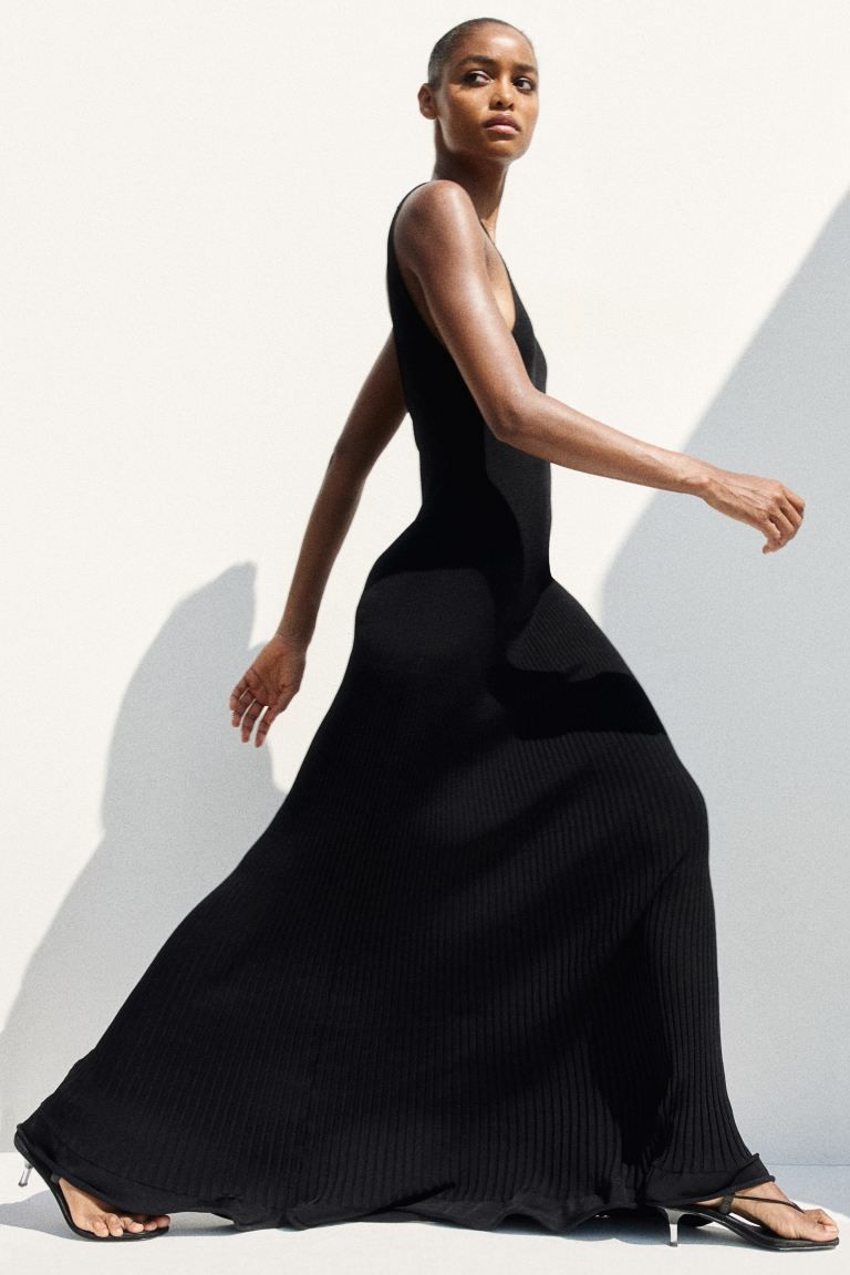 Rib-knit Maxi Dress - Round Neck - Sleeveless - Black - Ladies | H&M US | H&M (US + CA)