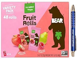 Bear Real Fruit Snack Rolls, Strawberry & Raspberry Variety Pack, 48 Roll (24pk, 2 rolls per Pack... | Amazon (US)