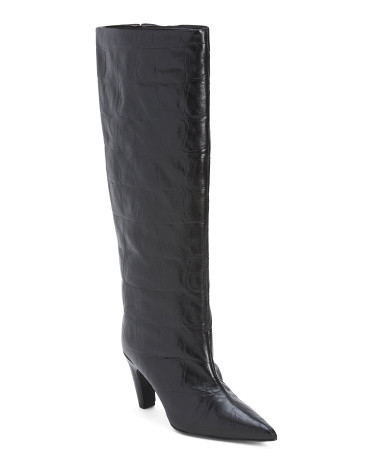 Leather Croc Embossed High Shaft Boots for Women | Leather/Man-Made Sole | Marshalls