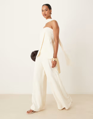 ASOS DESIGN tailored high waist corset detail palazzo pants in buttermilk - part of a set | ASOS (Global)