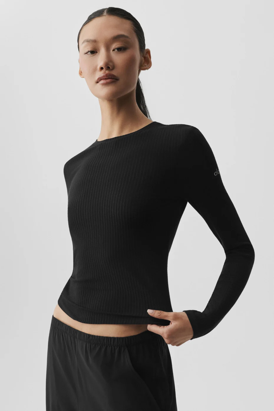 ALO | Ribbed Sea Coast Long Sleeve Top in Black, Size: Small | Alo Yoga