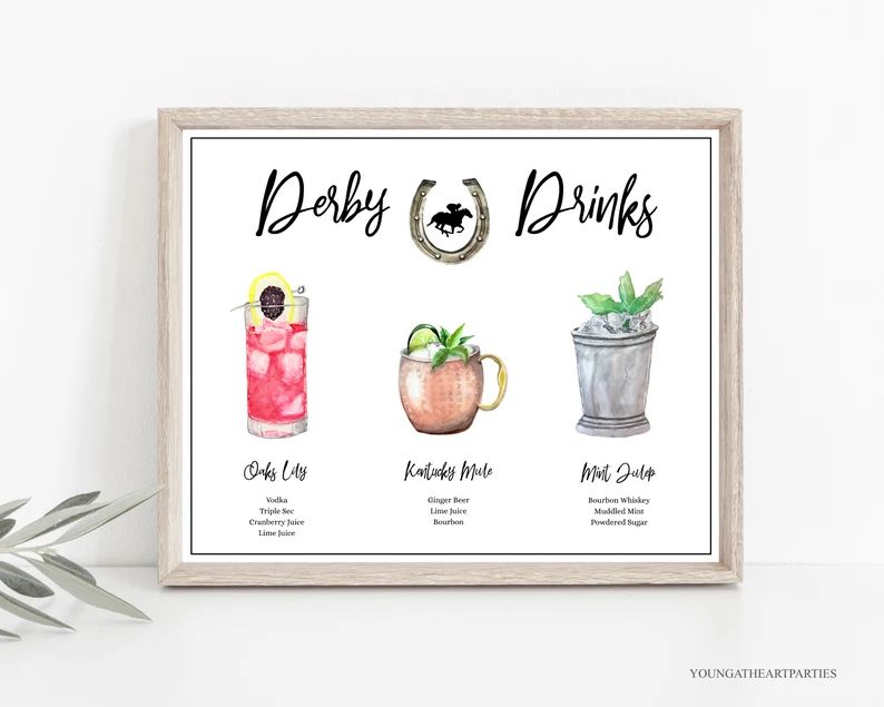 Derby Drinks Sign Template, Editable Kentucky Derby Bar Menu Sign, Race Horse Party, Mint Julep M... | Etsy (US)